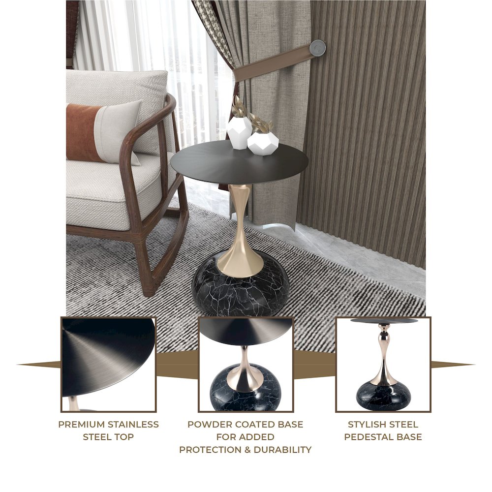 Savoy Collection Modern End Table In Stone Black. Picture 22