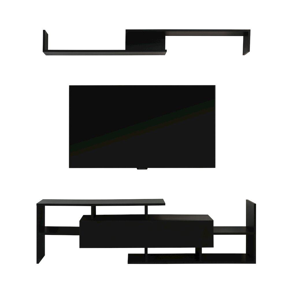 Surrey Modern TV Stand with MDF Shelves and Bookcase in Ebony. Picture 34