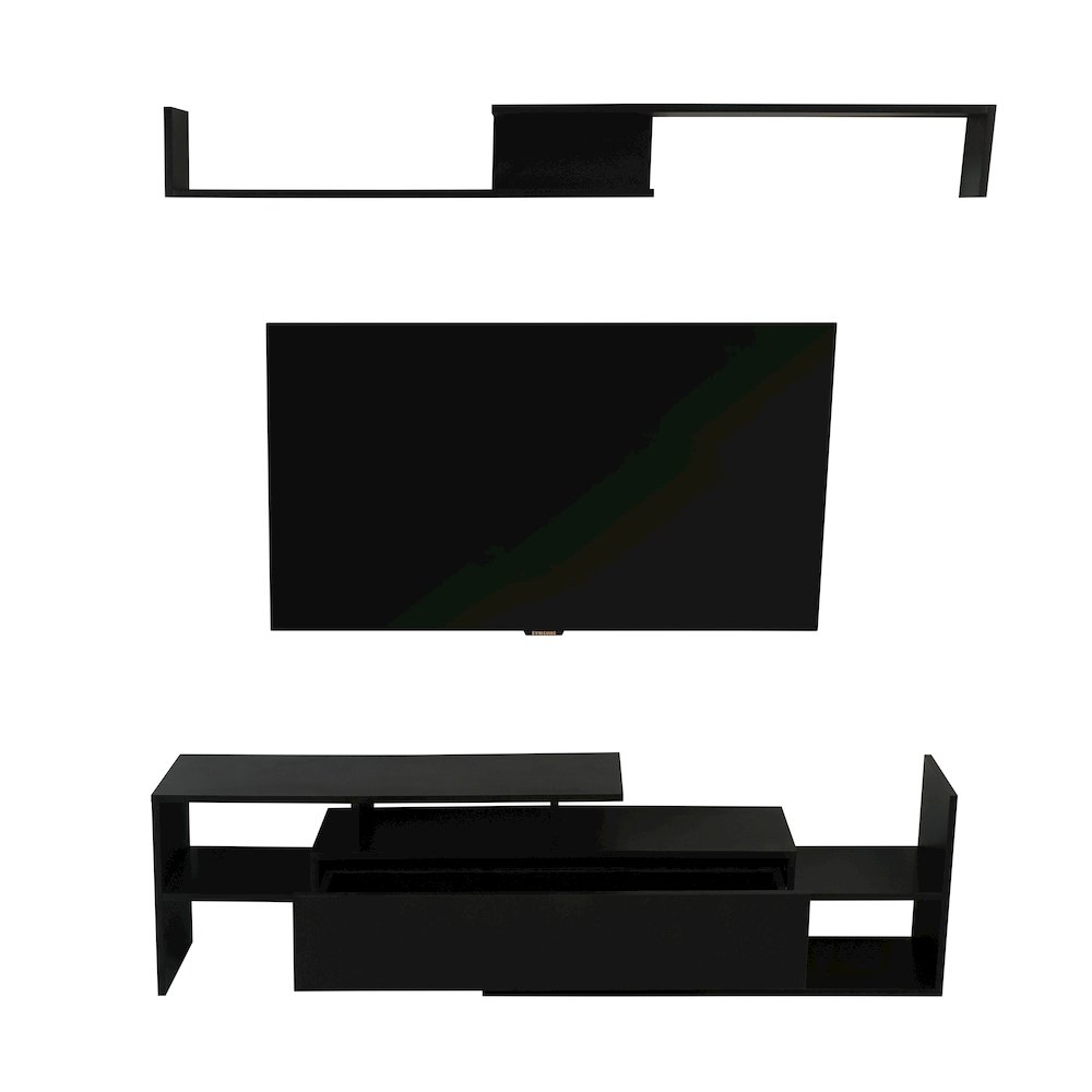 Surrey Modern TV Stand with MDF Shelves and Bookcase in Ebony. Picture 35