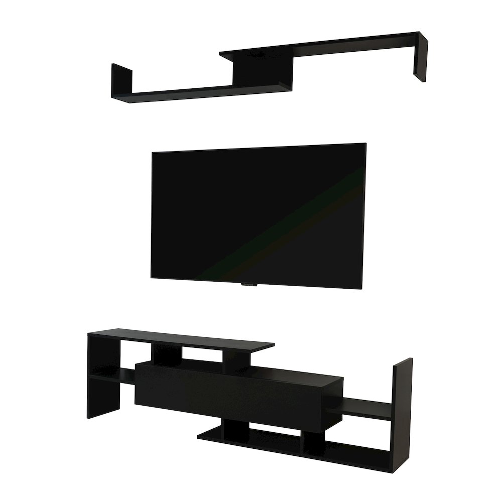 Surrey Modern TV Stand with MDF Shelves and Bookcase in Ebony. Picture 36