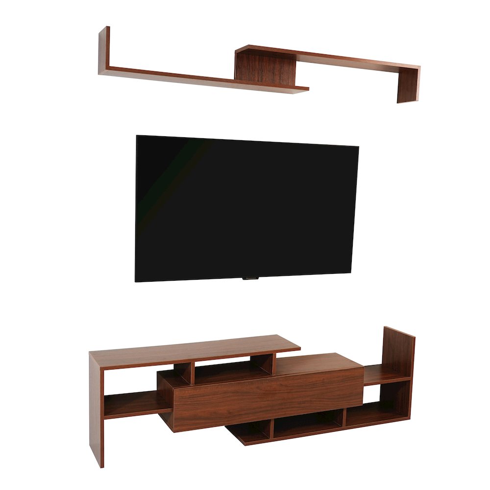 Surrey Modern TV Stand with MDF Shelves and Bookcase in Walnut. Picture 31