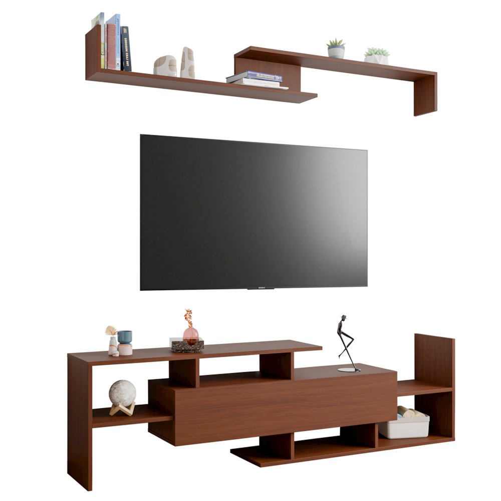 Surrey Modern TV Stand with MDF Shelves and Bookcase in Walnut. Picture 38