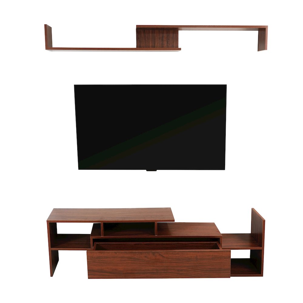 Surrey Modern TV Stand with MDF Shelves and Bookcase in Walnut. Picture 33