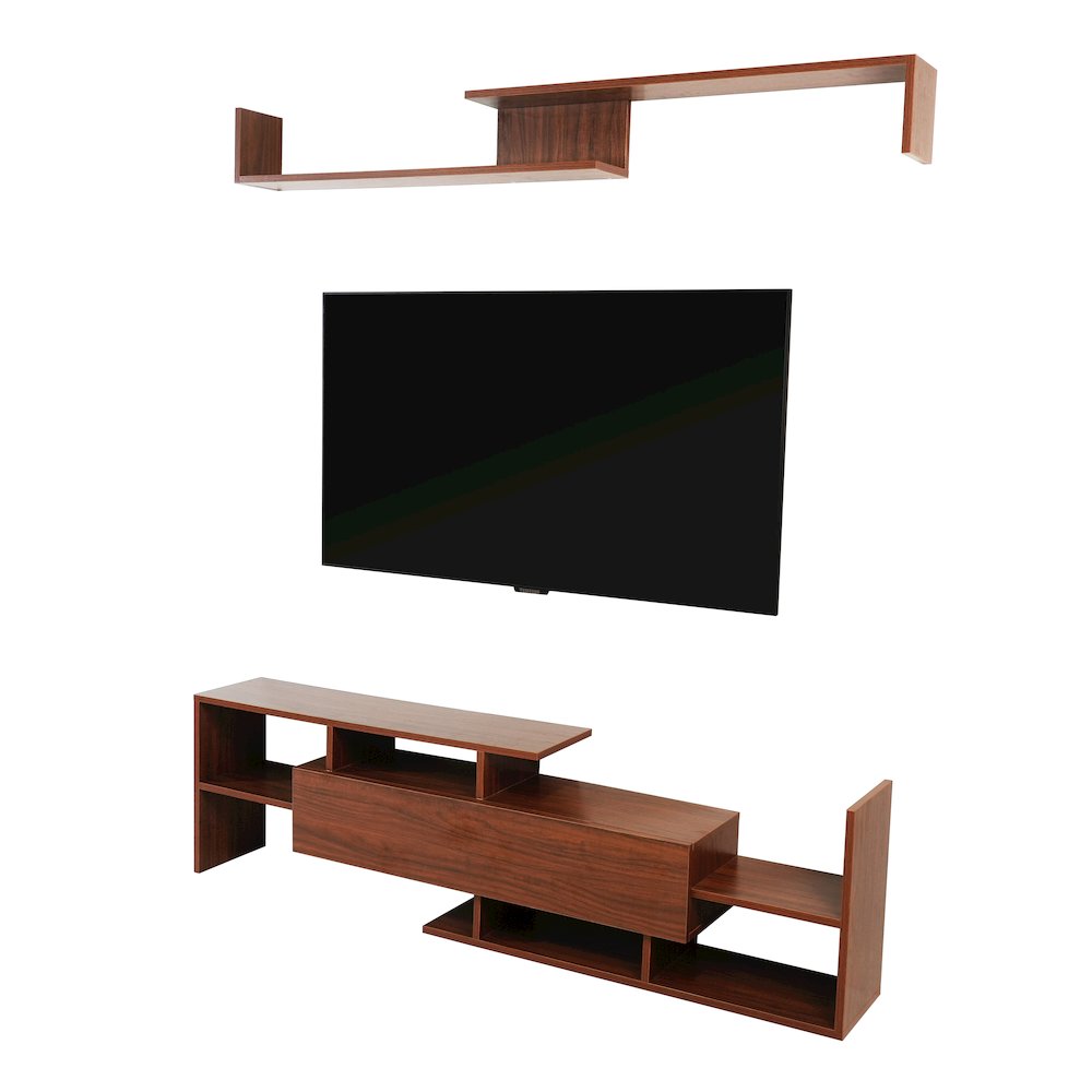 Surrey Modern TV Stand with MDF Shelves and Bookcase in Walnut. Picture 34