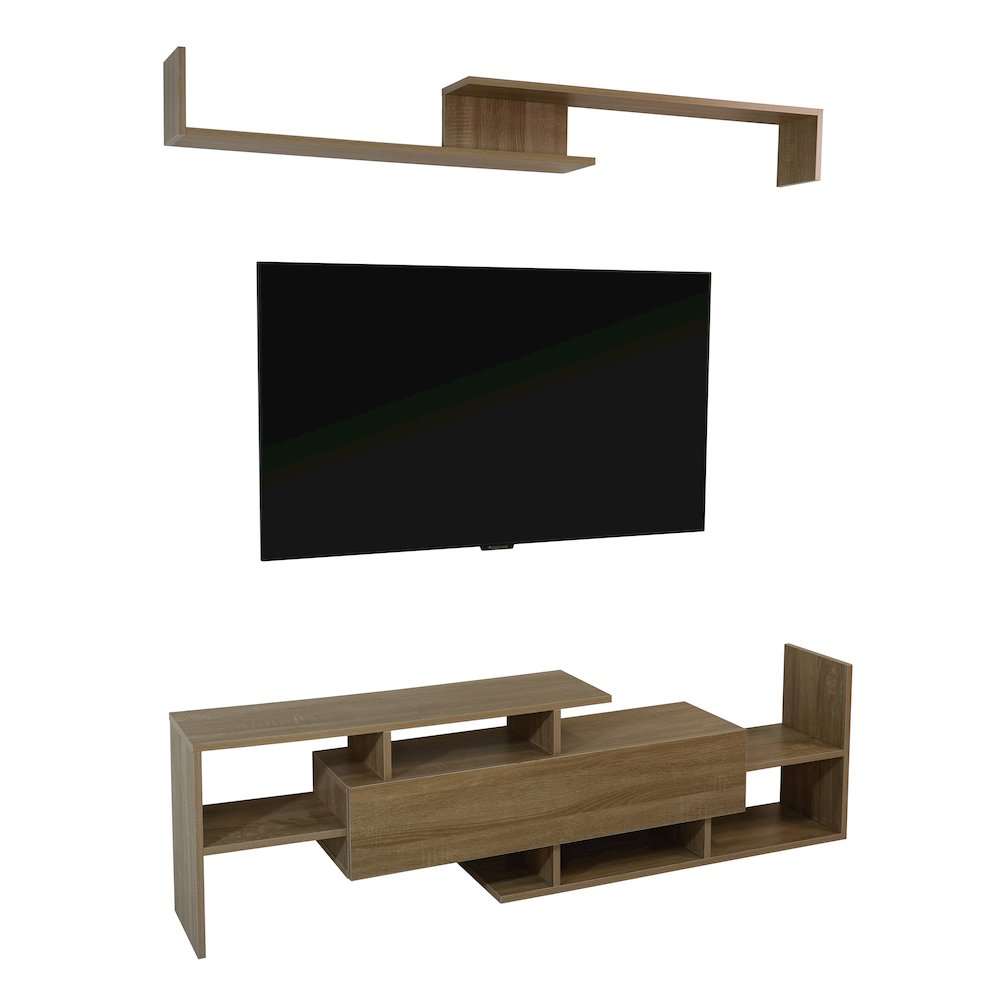 Surrey Modern TV Stand with MDF Shelves and Bookcase in Oak Wood. Picture 30