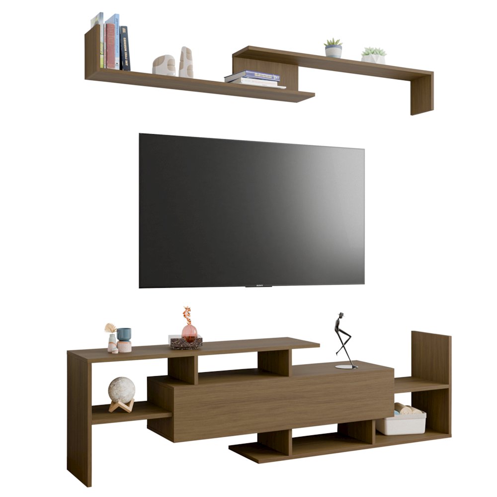 Surrey Modern TV Stand with MDF Shelves and Bookcase in Oak Wood. Picture 36