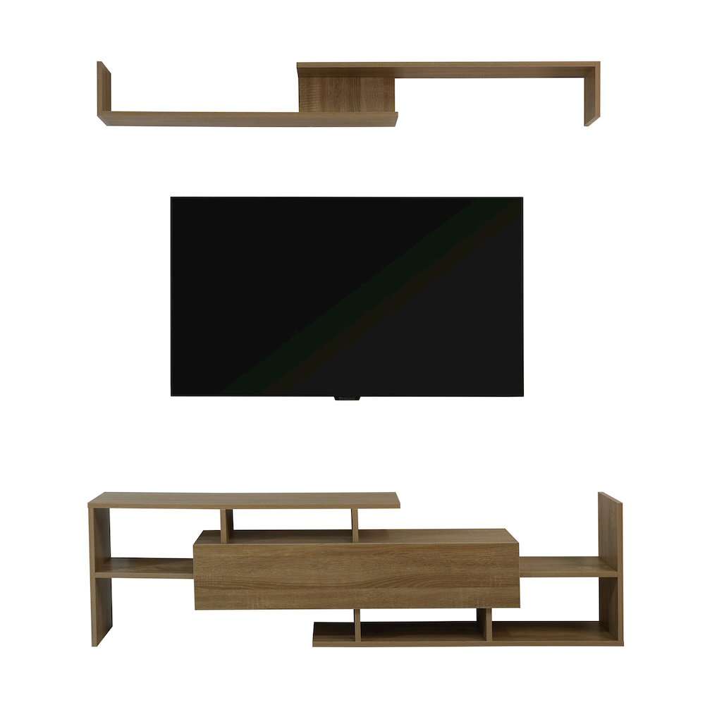 Surrey Modern TV Stand with MDF Shelves and Bookcase in Oak Wood. Picture 31