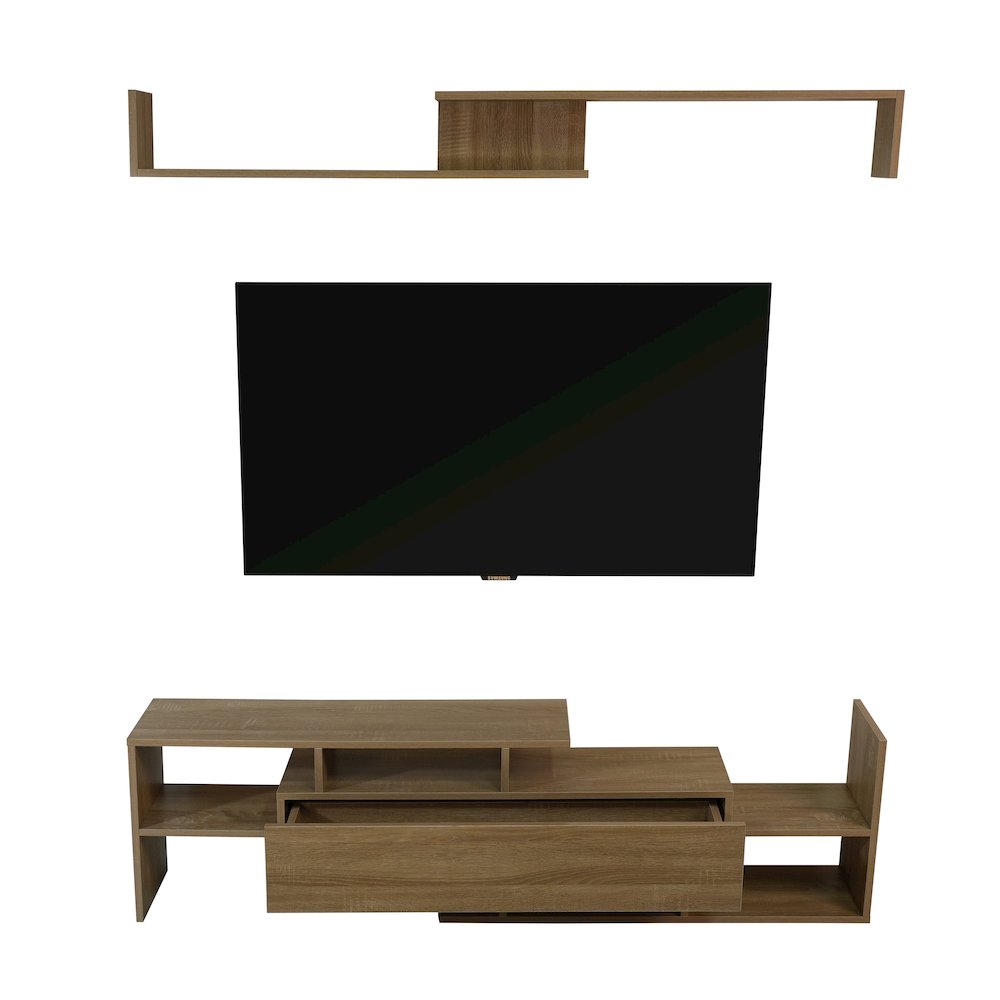Surrey Modern TV Stand with MDF Shelves and Bookcase in Oak Wood. Picture 33