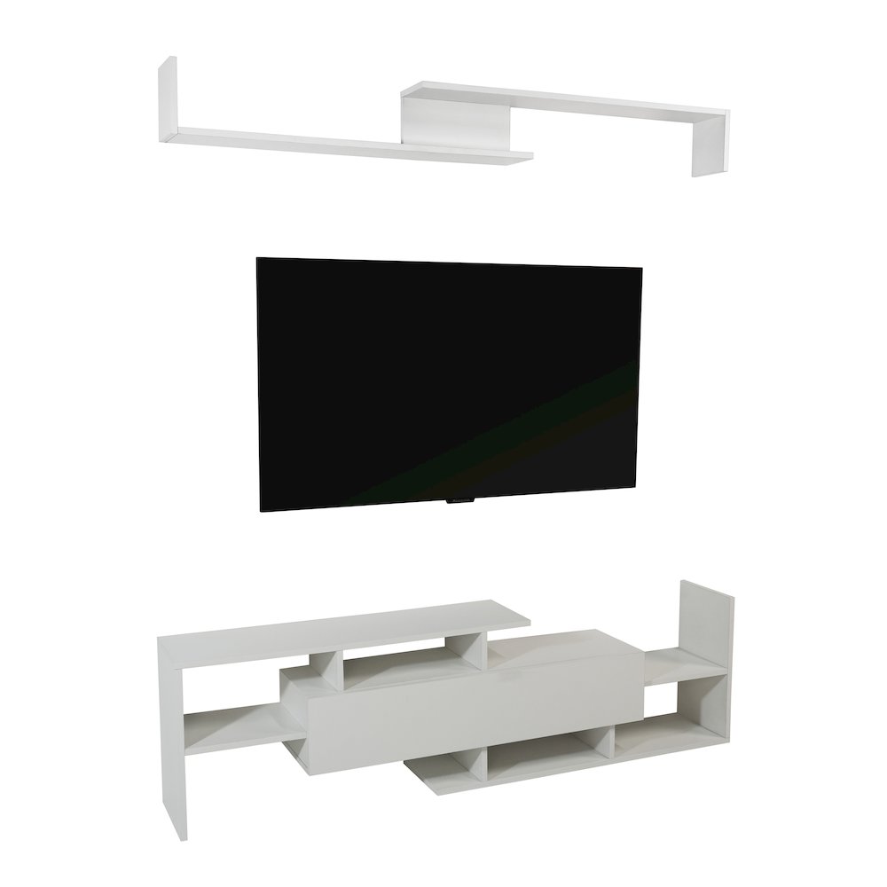Surrey Modern TV Stand with MDF Shelves and Bookcase in White. Picture 28