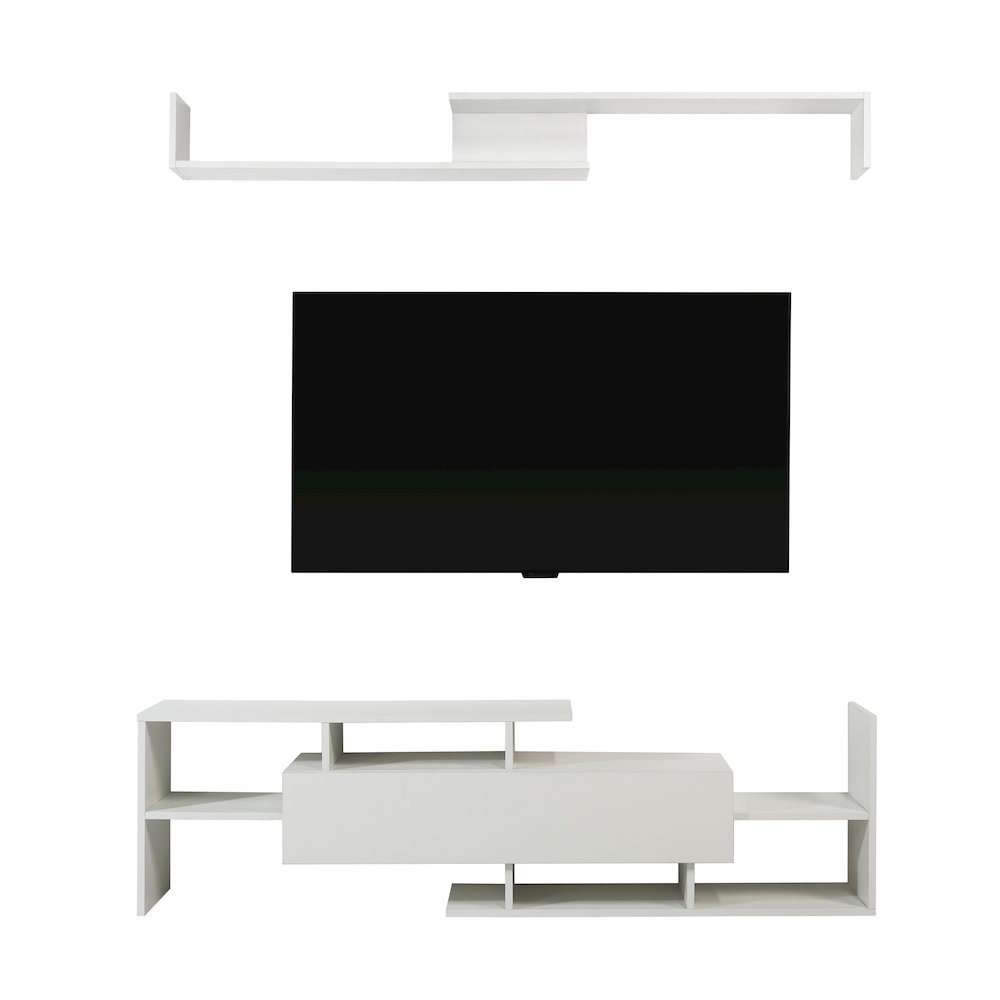 Surrey Modern TV Stand with MDF Shelves and Bookcase in White. Picture 29