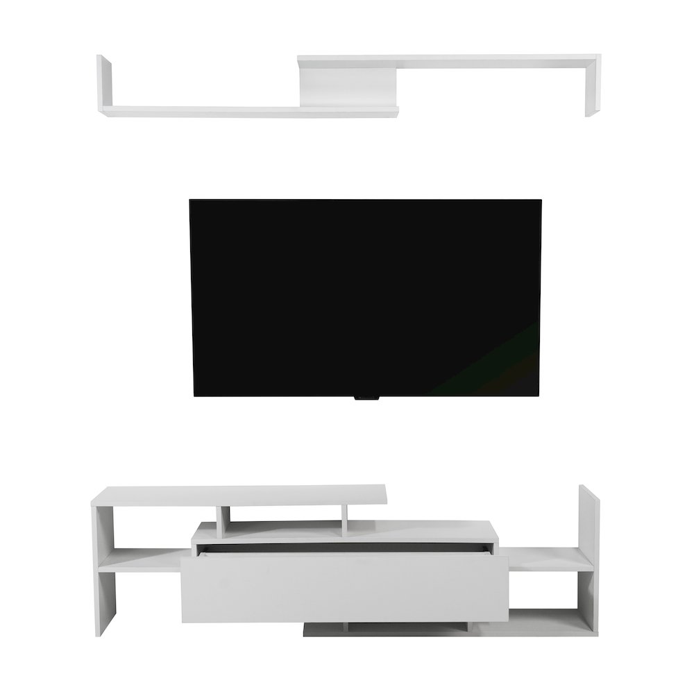 Surrey Modern TV Stand with MDF Shelves and Bookcase in White. Picture 30