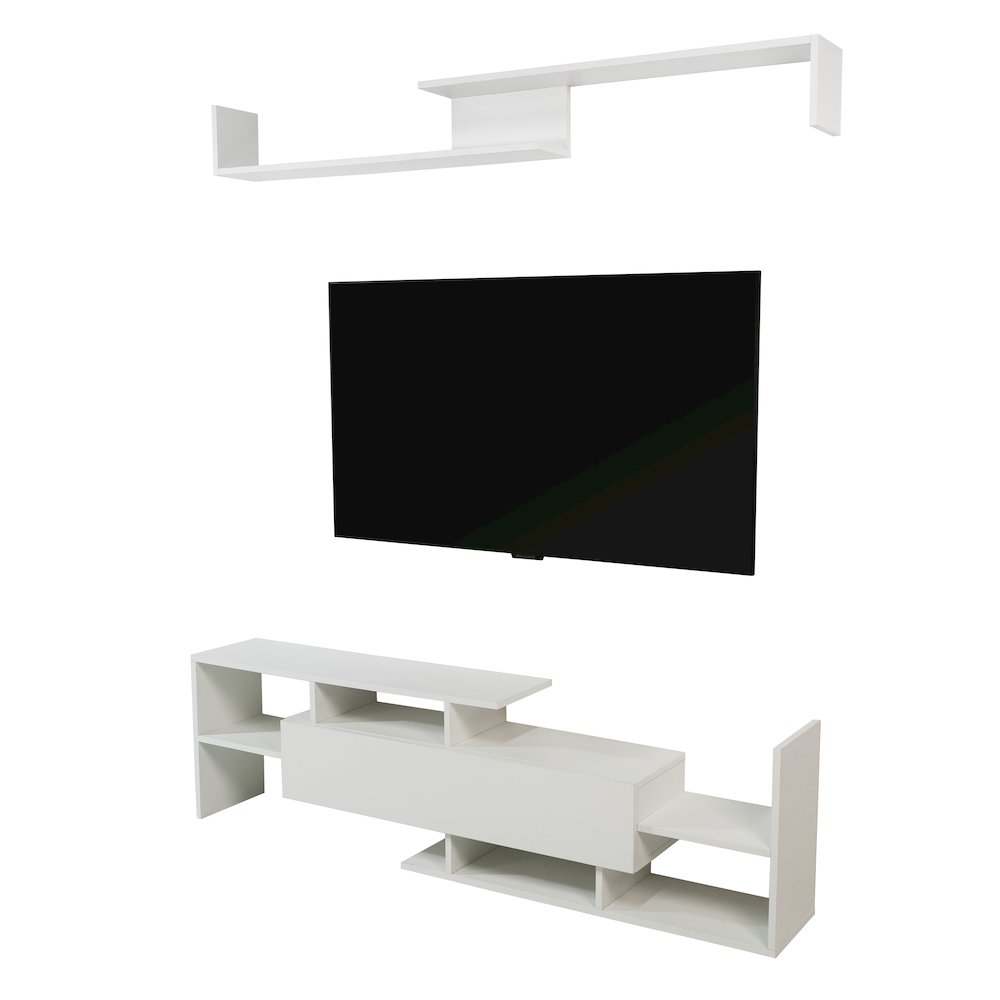 Surrey Modern TV Stand with MDF Shelves and Bookcase in White. Picture 31