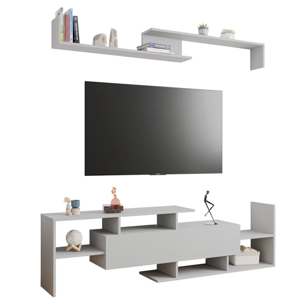 Surrey Modern TV Stand with MDF Shelves and Bookcase in White. Picture 33