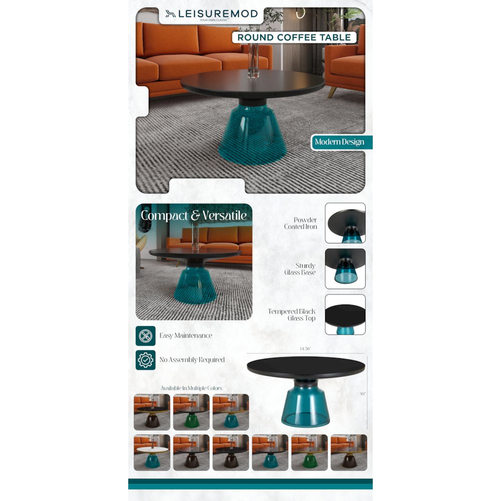 Tully Collection Glass Coffee Table Blue glass, Black Rim with Black Glass top. Picture 19