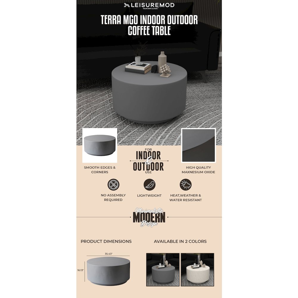 Terra Collection Fiberglass Outdoor Coffee Table In Grey. Picture 6