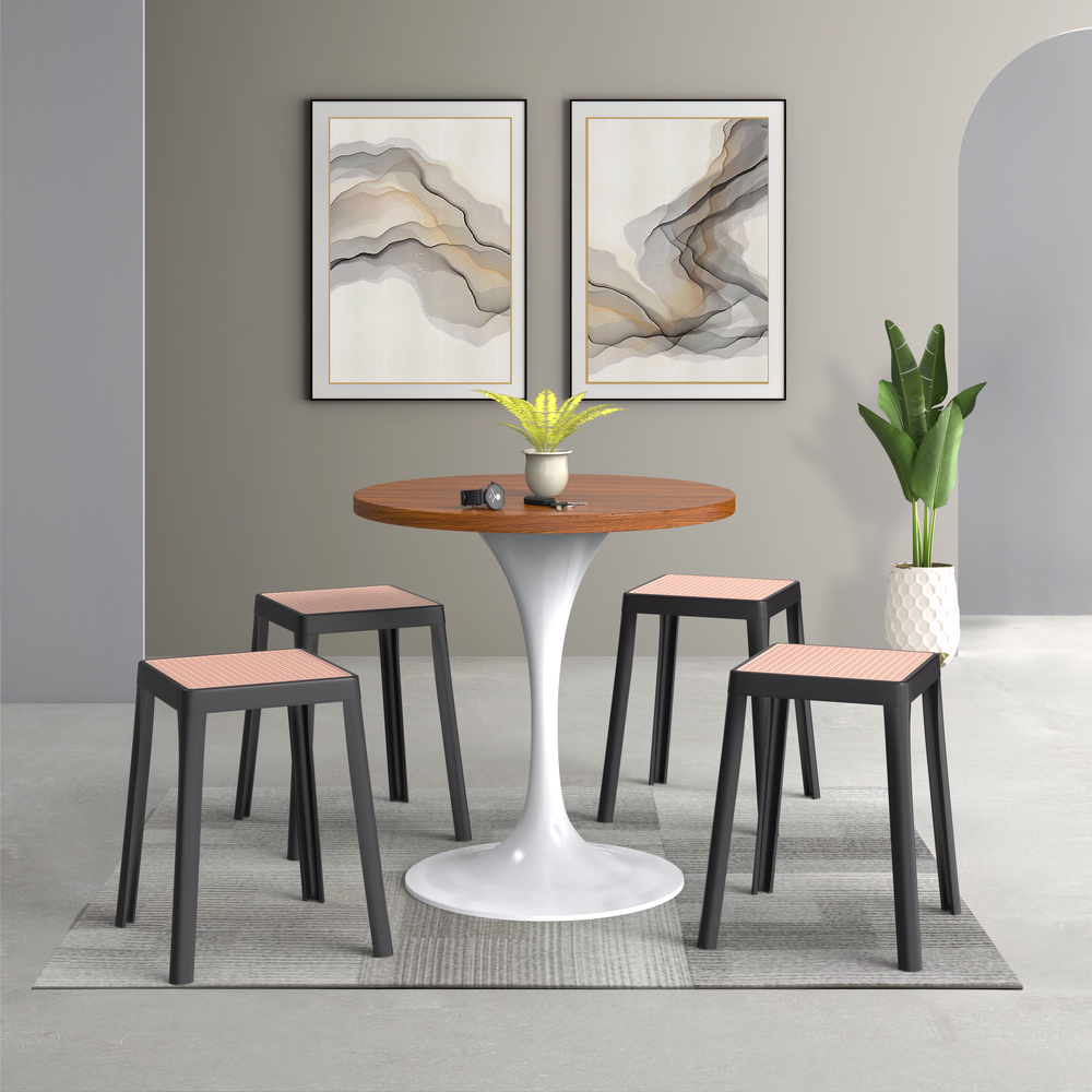 Tresse Series Stackable Poly Stool With Wicker Top 12 in Black. Picture 7