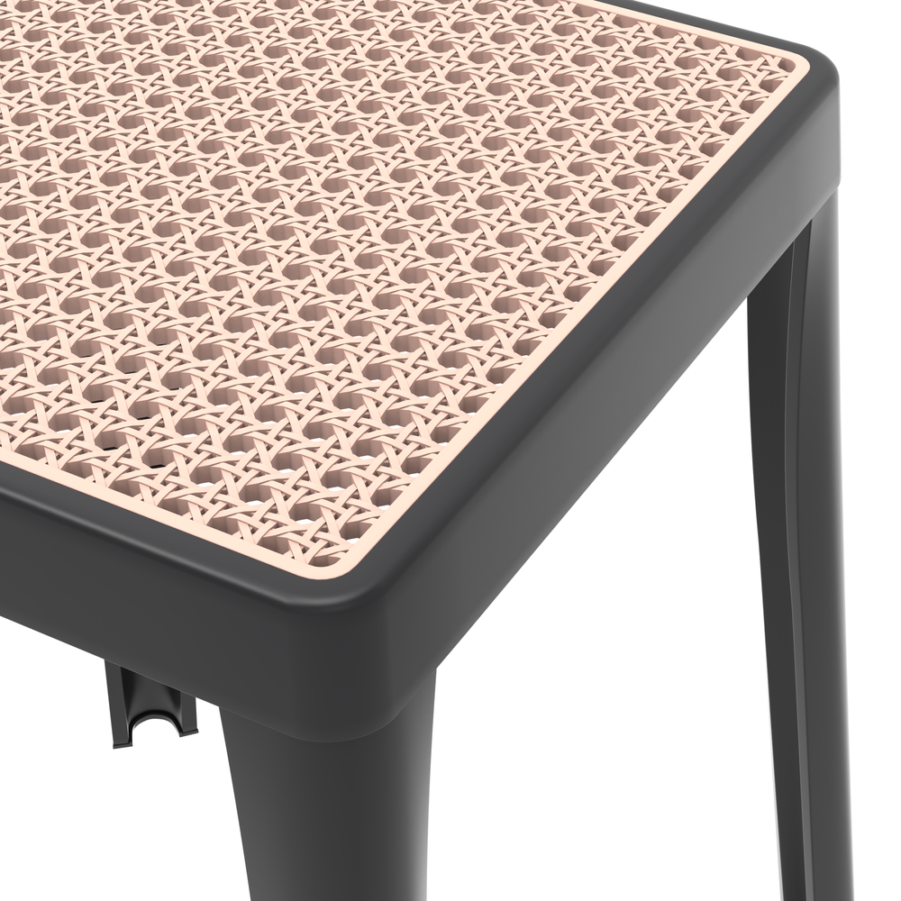 Tresse Series Stackable Poly Stool With Wicker Top 12 in Black. Picture 3