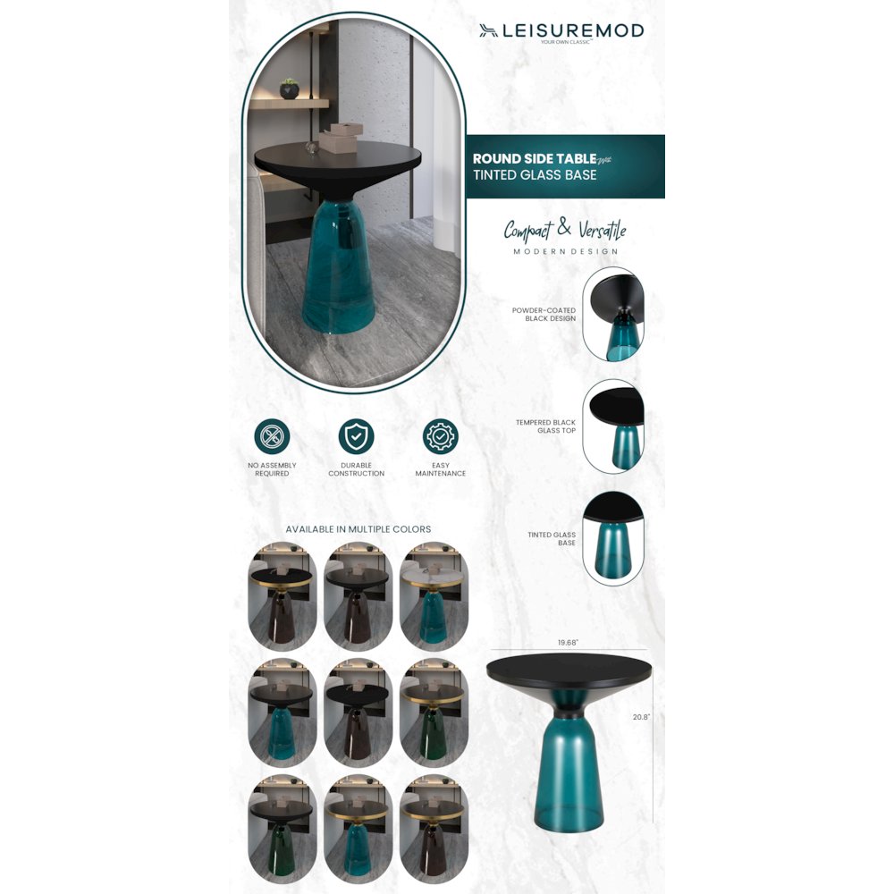 Tully Collection Glass side Table Blue glass, Black Rim with Black Glass top. Picture 22