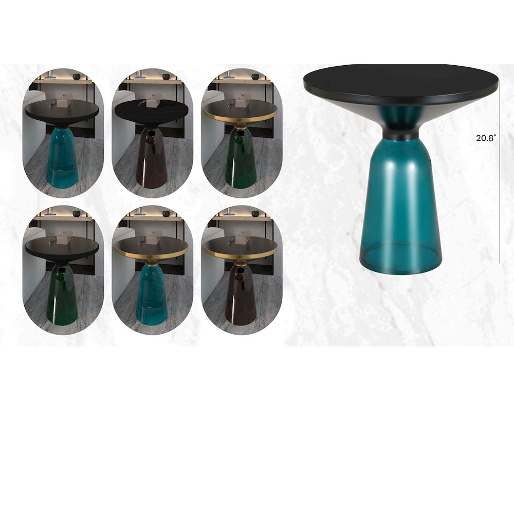 Tully Collection Glass side Table Blue glass, Black Rim with Black Glass top. Picture 21