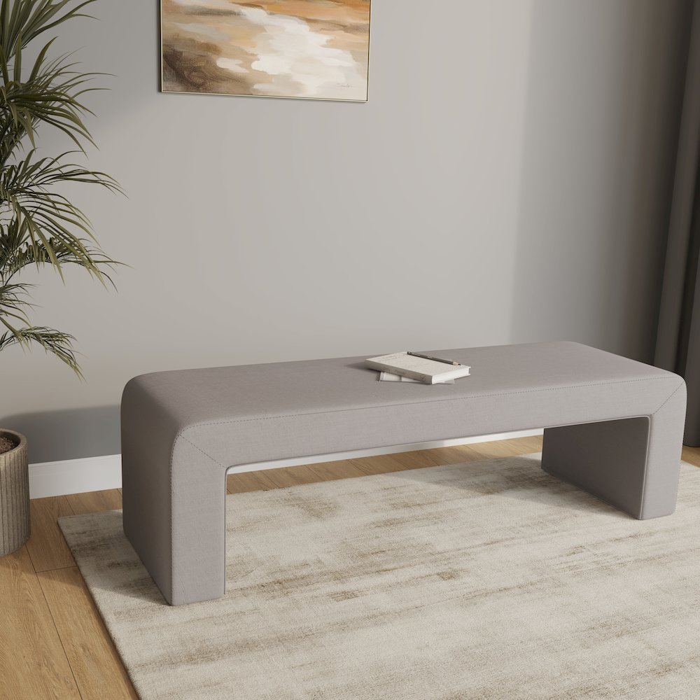 Vint Collection Modern 63" Bench In Light Grey Velvet. Picture 14