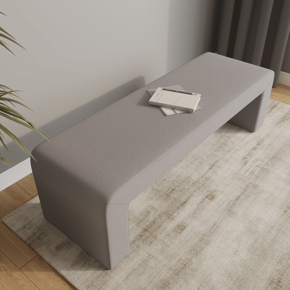 Vint Collection Modern 63" Bench In Light Grey Velvet. Picture 16