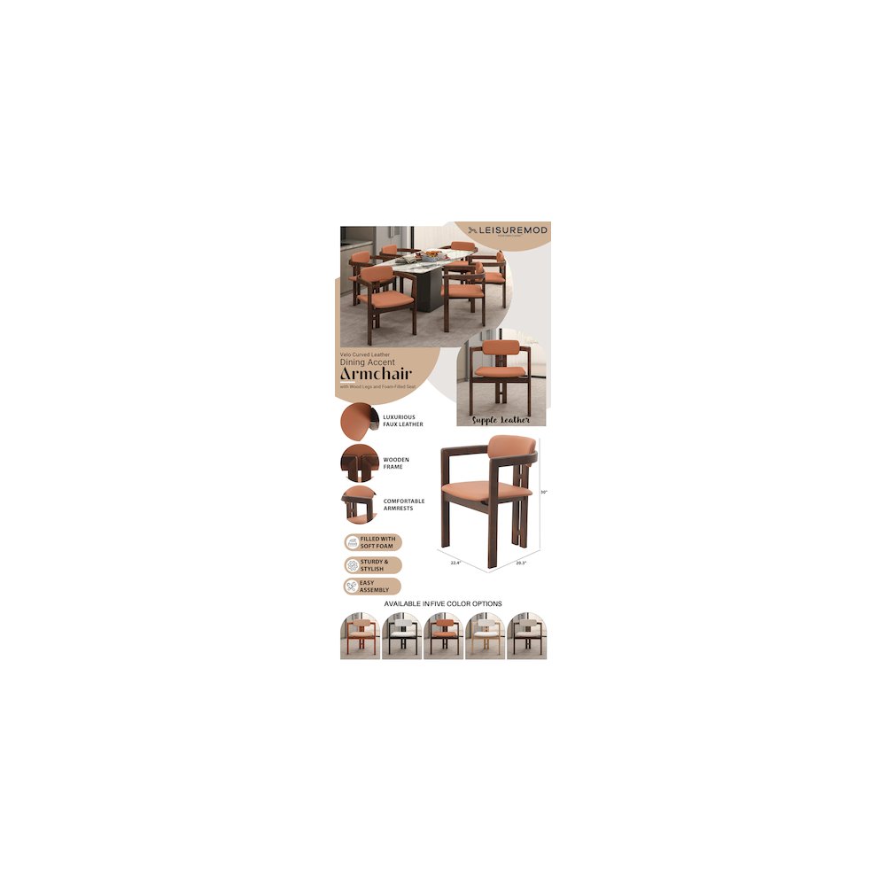 Velo Series Modern Dining Chair in Black Walnut Wood with Dark Brown Seat. Picture 17