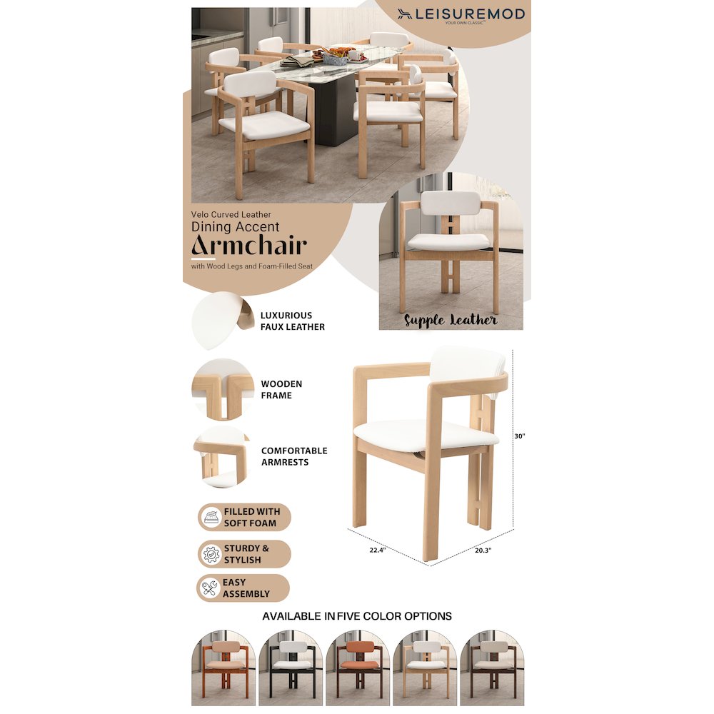 Velo Series Modern Dining Chair in Natrual Wood with White Seat. Picture 17