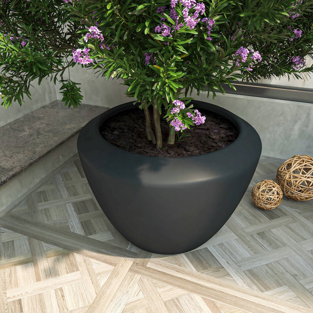 Vessel Series Poly Stone Planter in Black 22" Dia 15" high. Picture 13