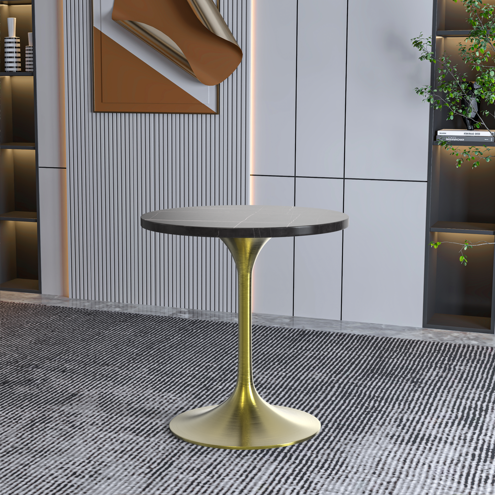 27 Round Dining Table, Brushed Gold Base with Sintered Stone Black Top. Picture 7