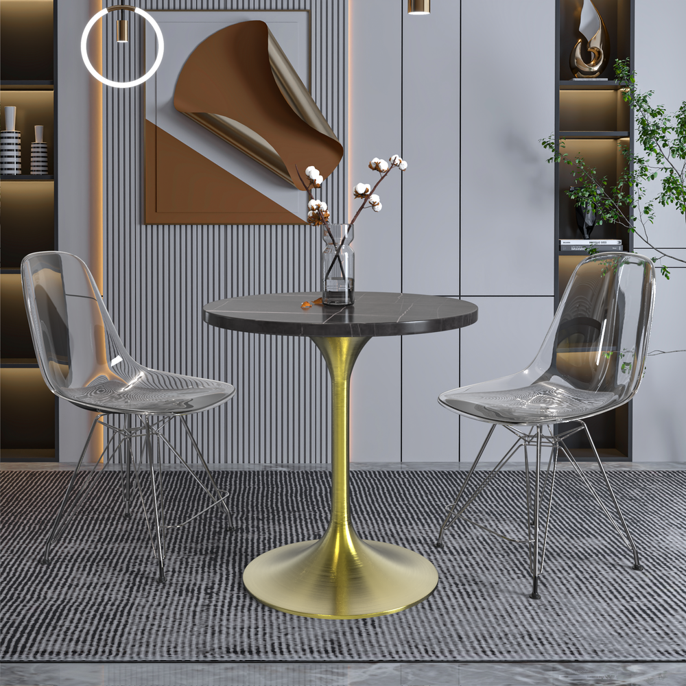 27 Round Dining Table, Brushed Gold Base with Sintered Stone Black Top. Picture 5