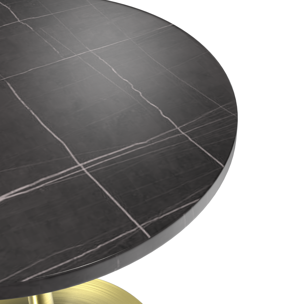 27 Round Dining Table, Brushed Gold Base with Sintered Stone Black Top. Picture 3