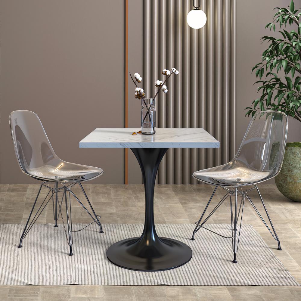 27 Square Dining Table, Black Base with Laminated White Marbleized Top. Picture 4