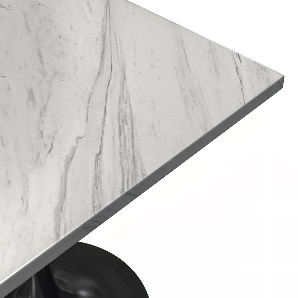 27 Square Dining Table, Black Base with Laminated White Marbleized Top. Picture 3