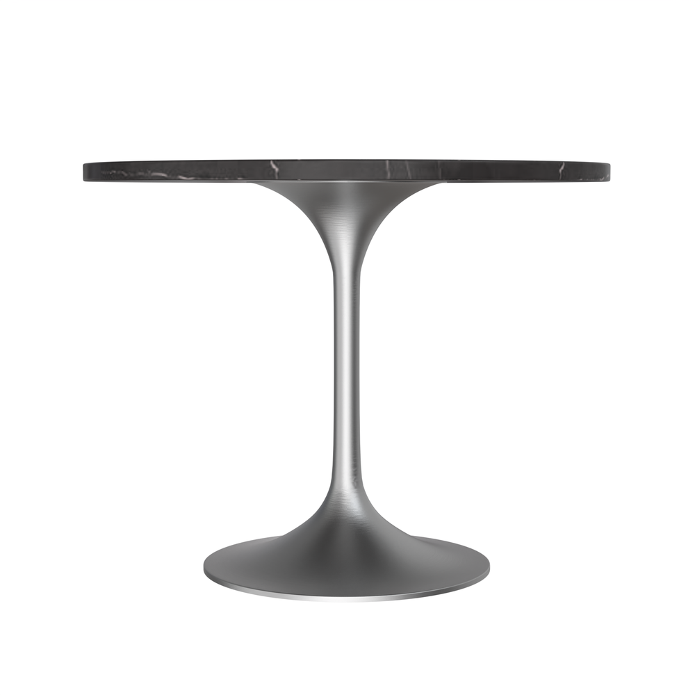 36" Round Dining Table, Brushed Chrome Base with Sintered Stone Black Top. Picture 2