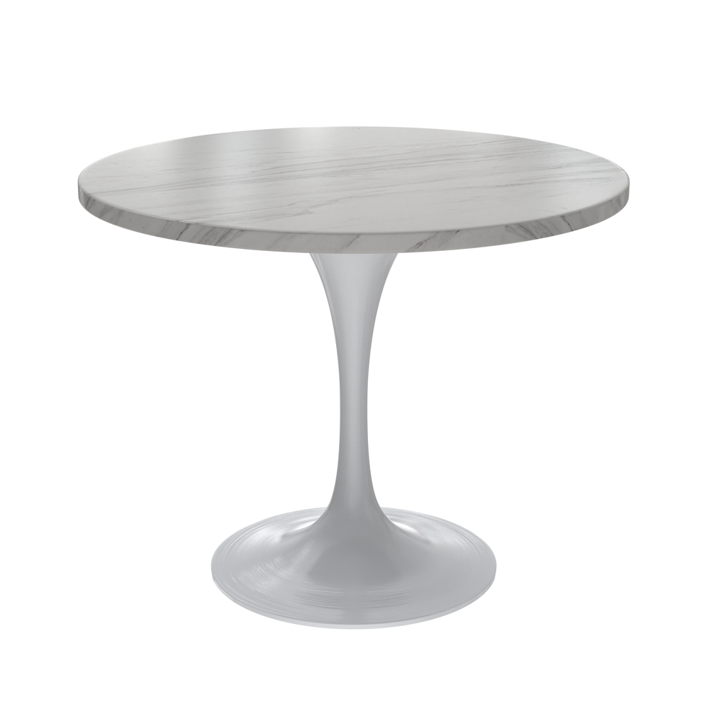 36 Round Dining Table, White Base with Sintered Stone White Top. Picture 1