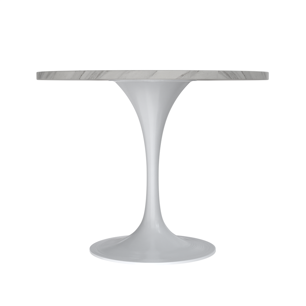 36 Round Dining Table, White Base with Sintered Stone White Top. Picture 2