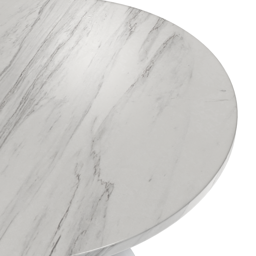 36 Round Dining Table, White Base with Sintered Stone White Top. Picture 3