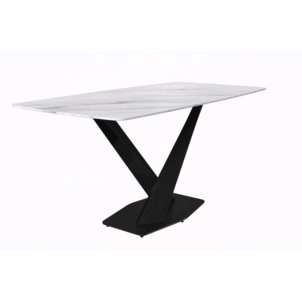 Voren Series Modern Dining Table Black Base, With 55 White Sintered Stone Top. Picture 1