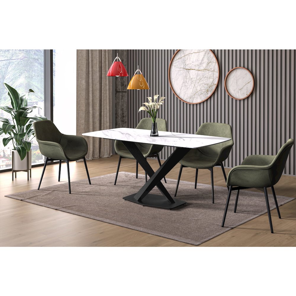 Voren Series Modern Dining Table Black Base, With 55 White Sintered Stone Top. Picture 2