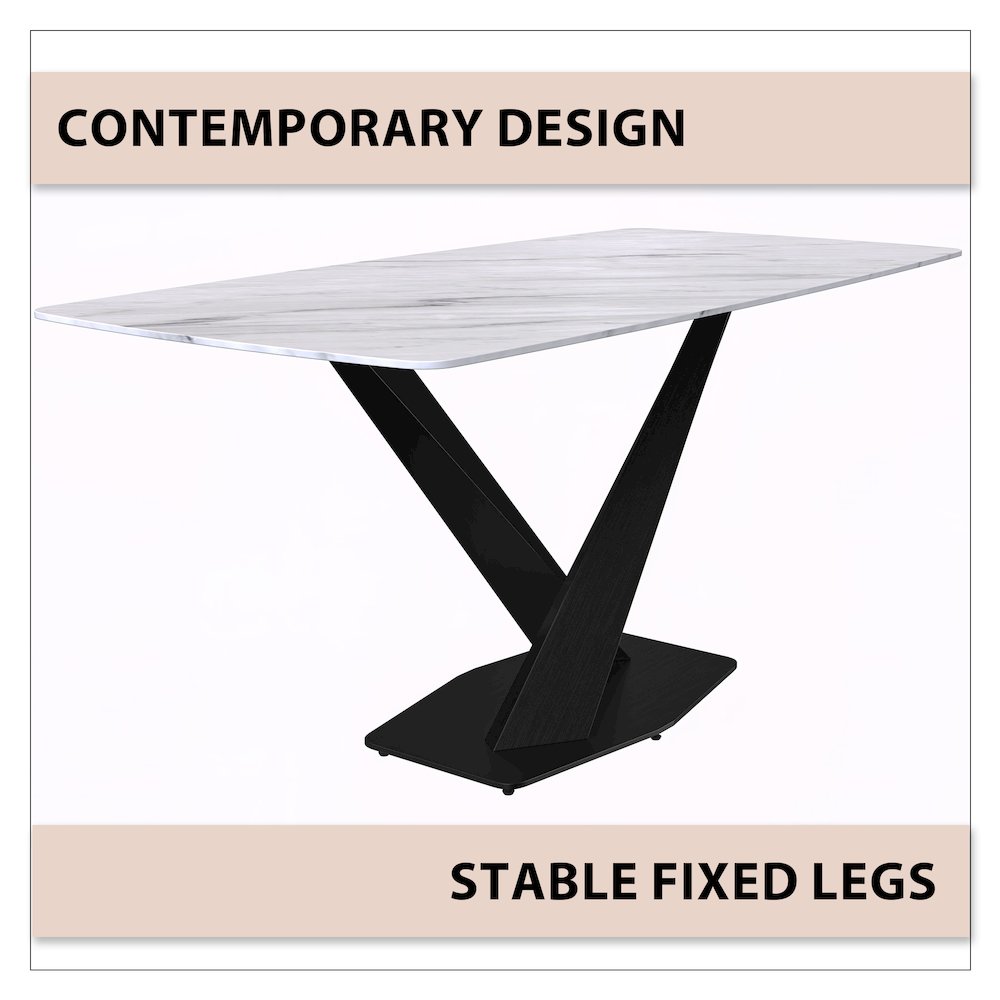 Voren Series Modern Dining Table Black Base, With 55 White Sintered Stone Top. Picture 3