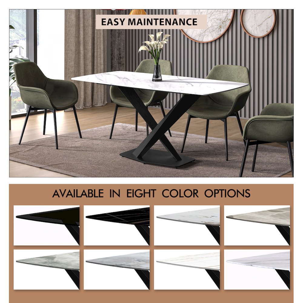Voren Series Modern Dining Table Black Base, With 55 White Sintered Stone Top. Picture 5