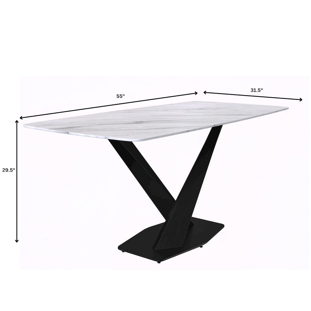 Voren Series Modern Dining Table Black Base, With 55 White Sintered Stone Top. Picture 9