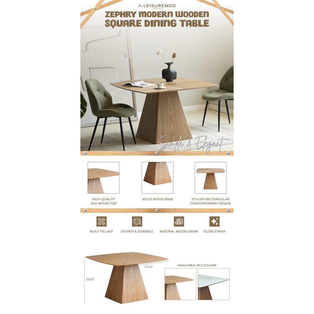 Zephry Collection Modern Dining Wooden Square Dining Table in Natural Wood. Picture 1