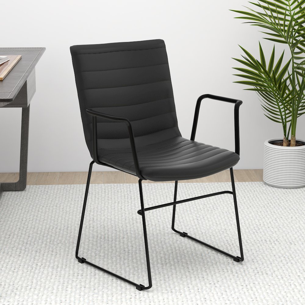 Zylar Series Office Guest Arm Chair in Black Leather. Picture 29