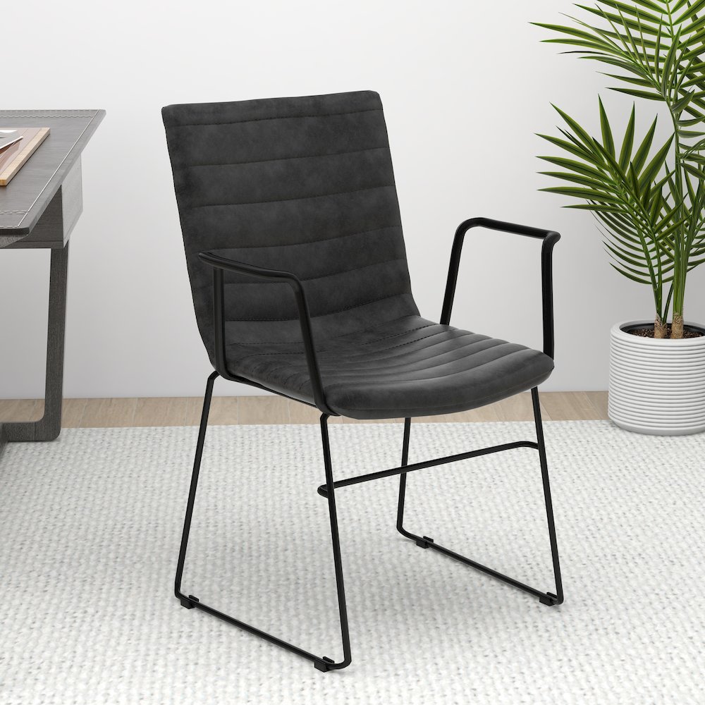 Zylar Series Office Guest Arm Chair in Charcoal Leather. Picture 28