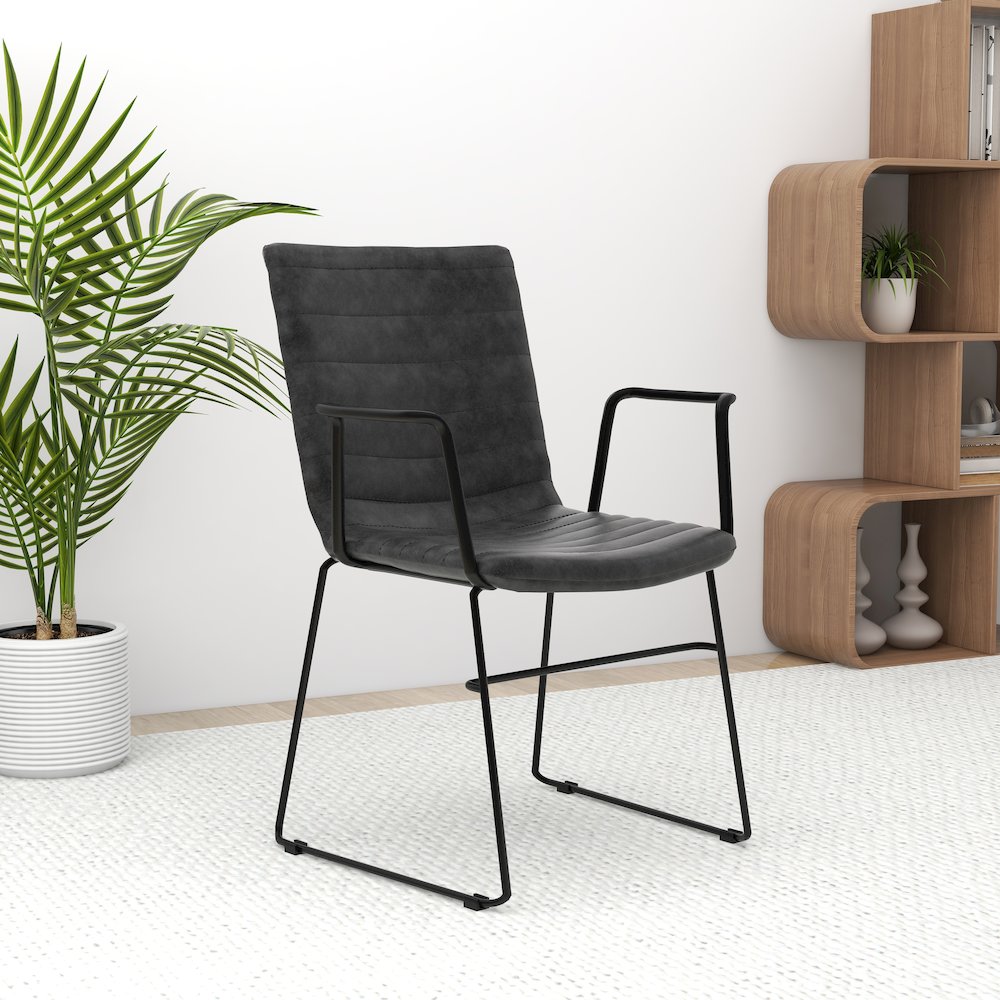 Zylar Series Office Guest Arm Chair in Charcoal Leather. Picture 26