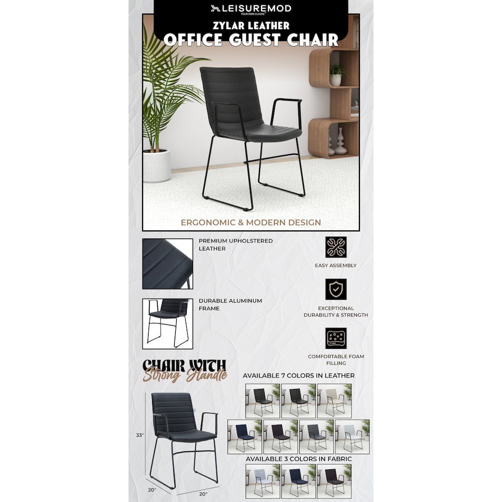 Zylar Series Office Guest Arm Chair in Black Leather. Picture 9