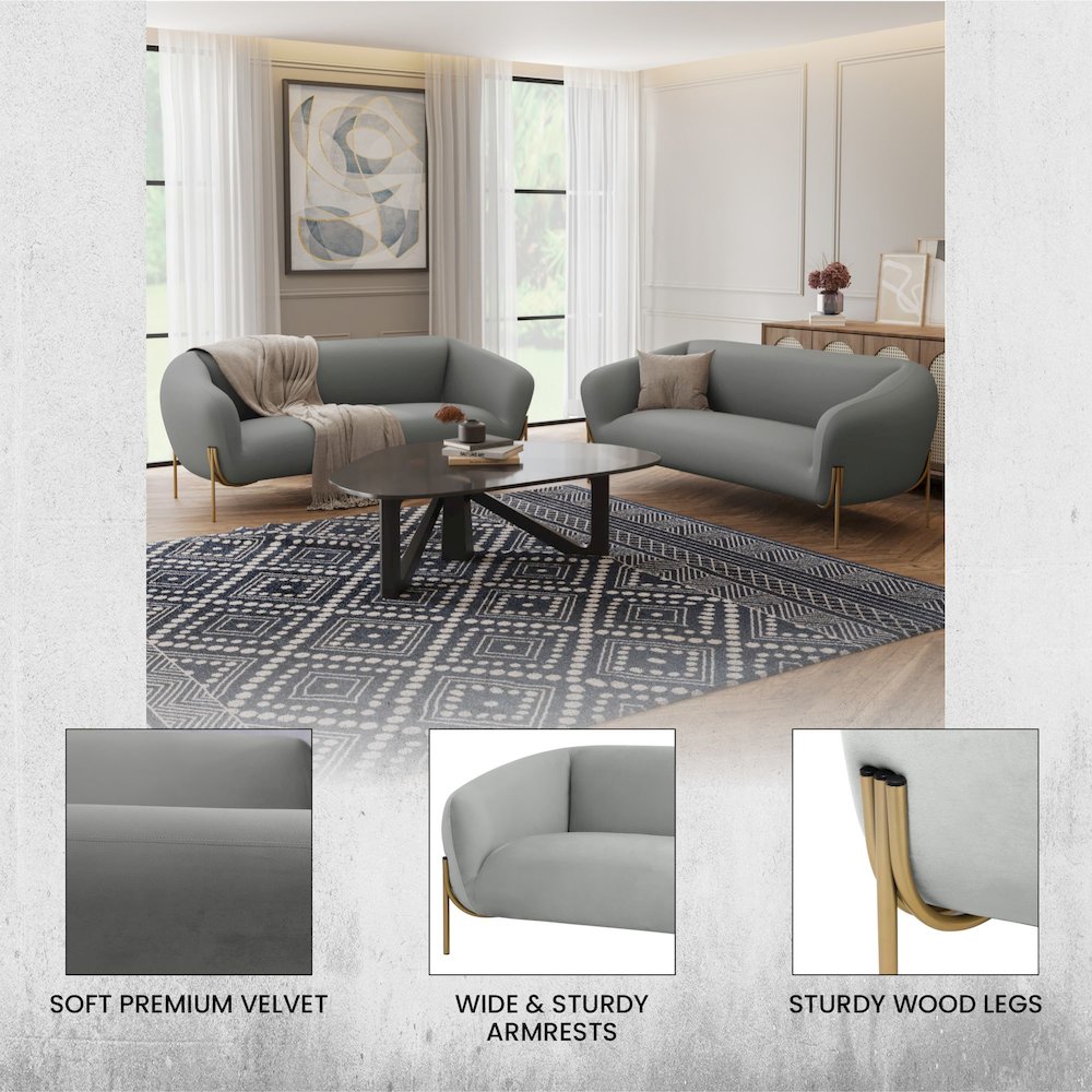 Zuno Three-Seater Sofa Upholstered in Velvet Wide Couch. Picture 20