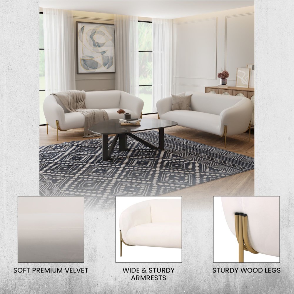 Zuno Three-Seater Sofa Upholstered in Velvet Wide Couch. Picture 17