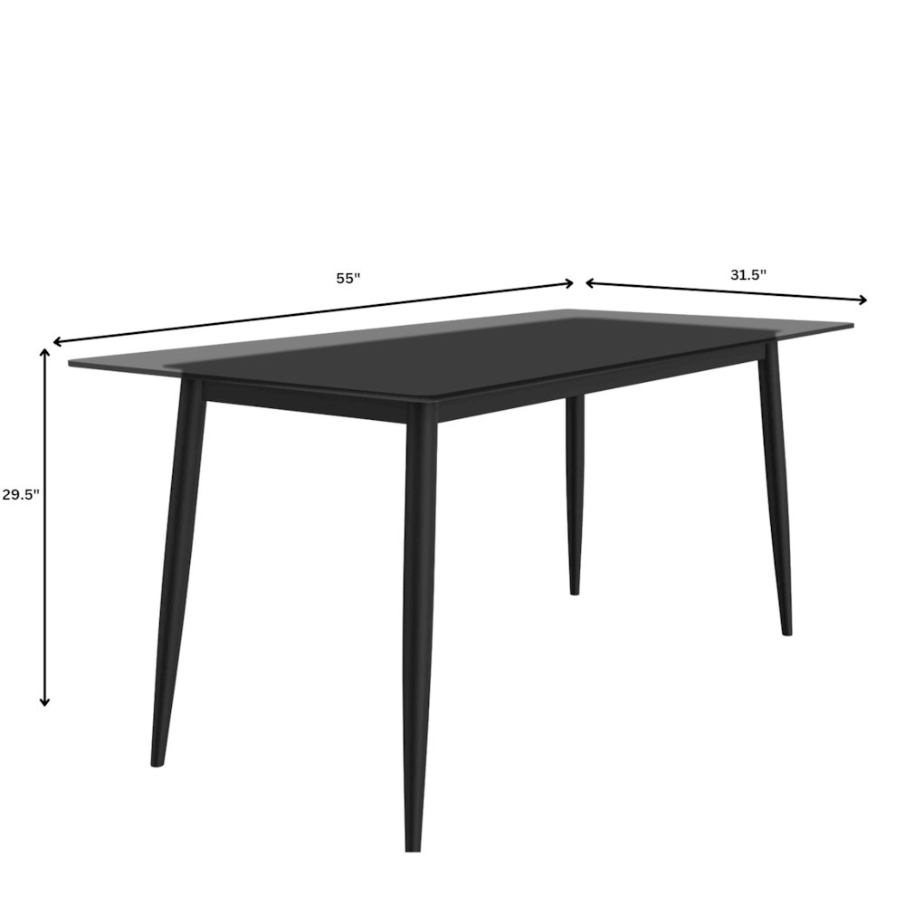 Zayle Series Modern Dining Table Black Base, With 71 Clear Glass Top. Picture 12
